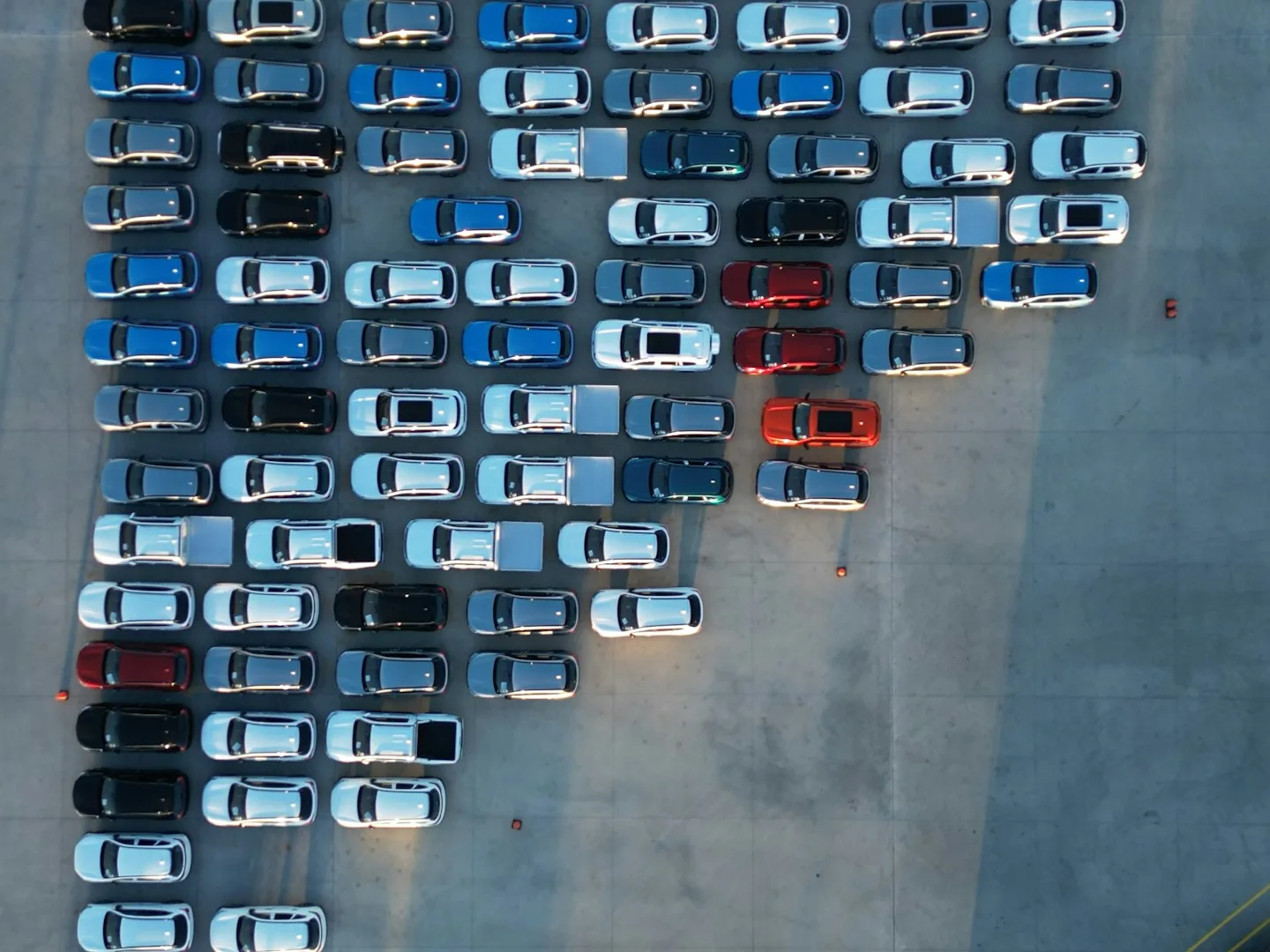 Rows of vehicles viewed from above