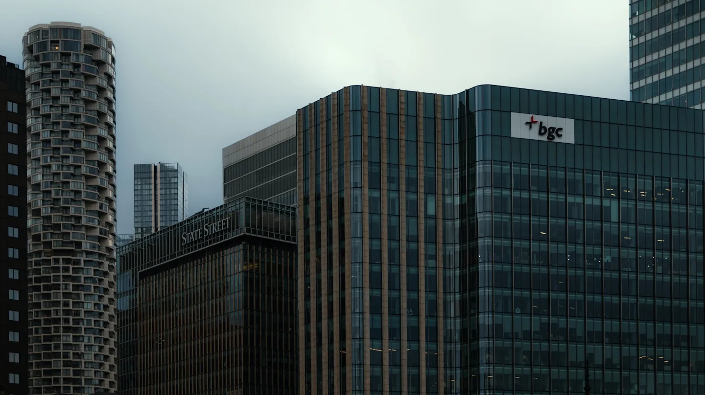 Office towers in the Canary Wharf financial district