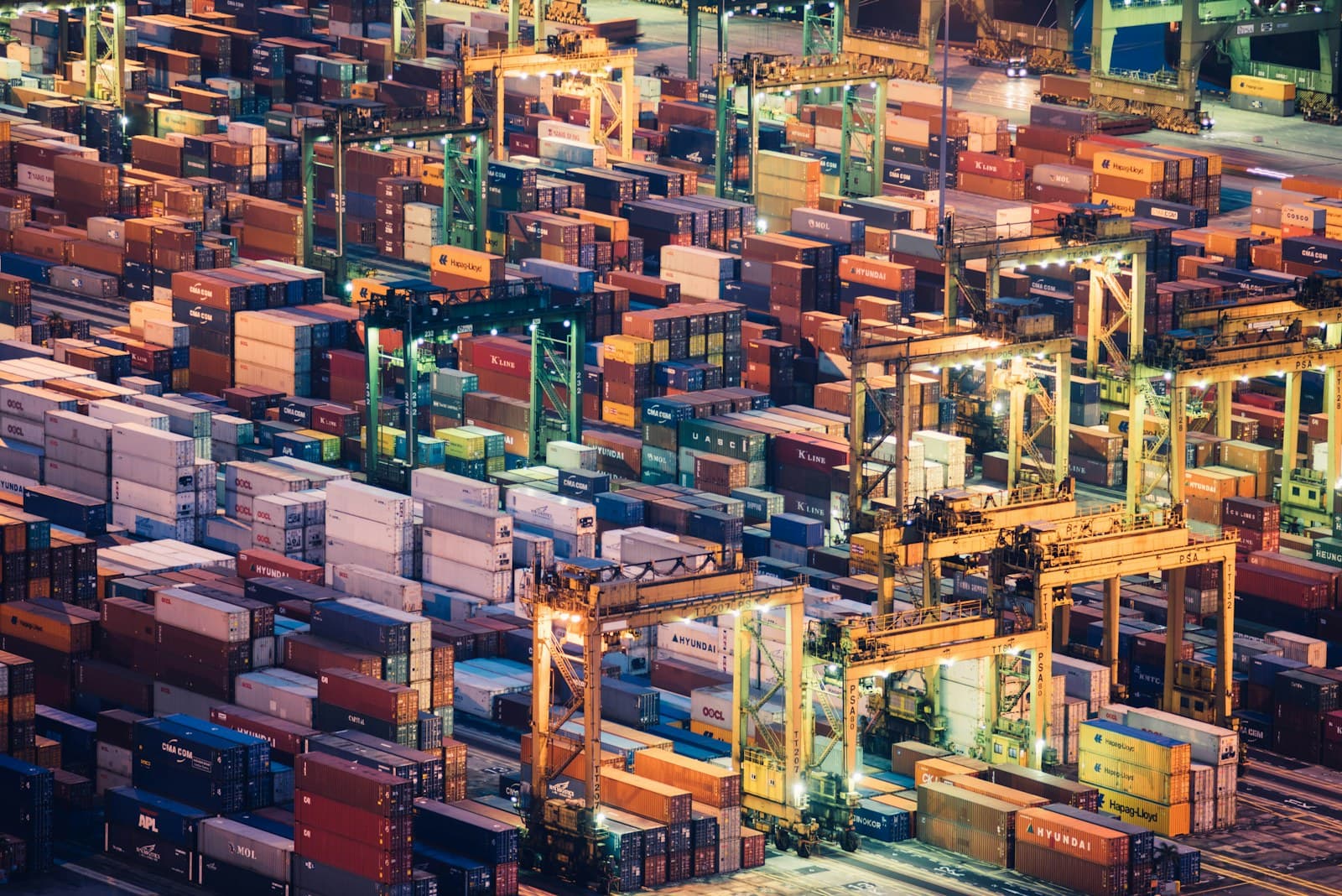 Cranes and containers at a working container terminal